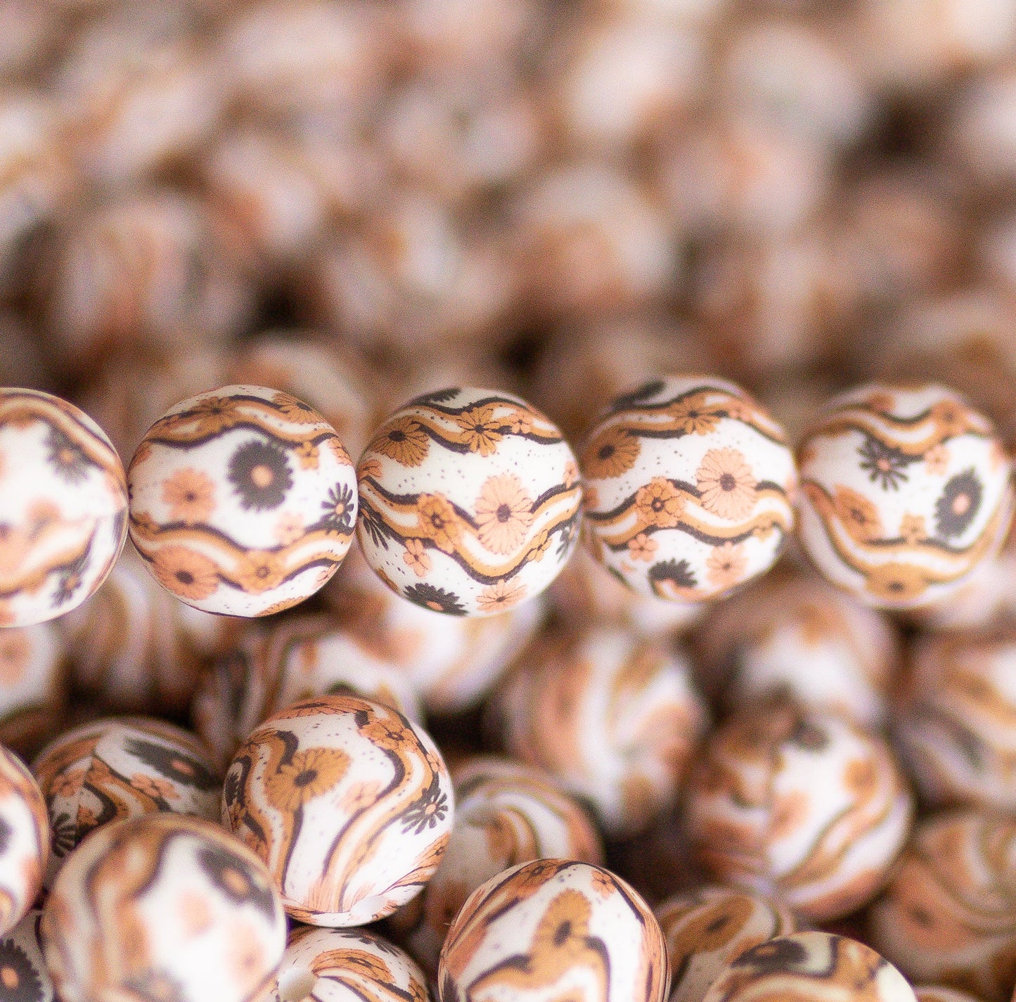 Boho Groovy Flower 15 mm printed bead- Pack of 5