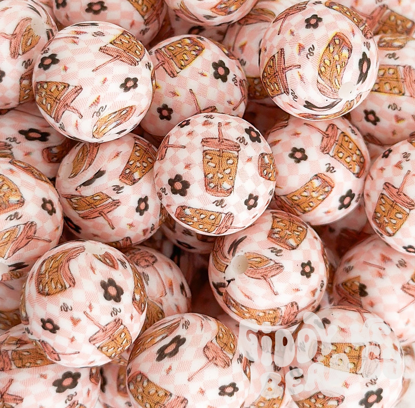 Iced Coffee 15 mm printed bead- Pack of 5