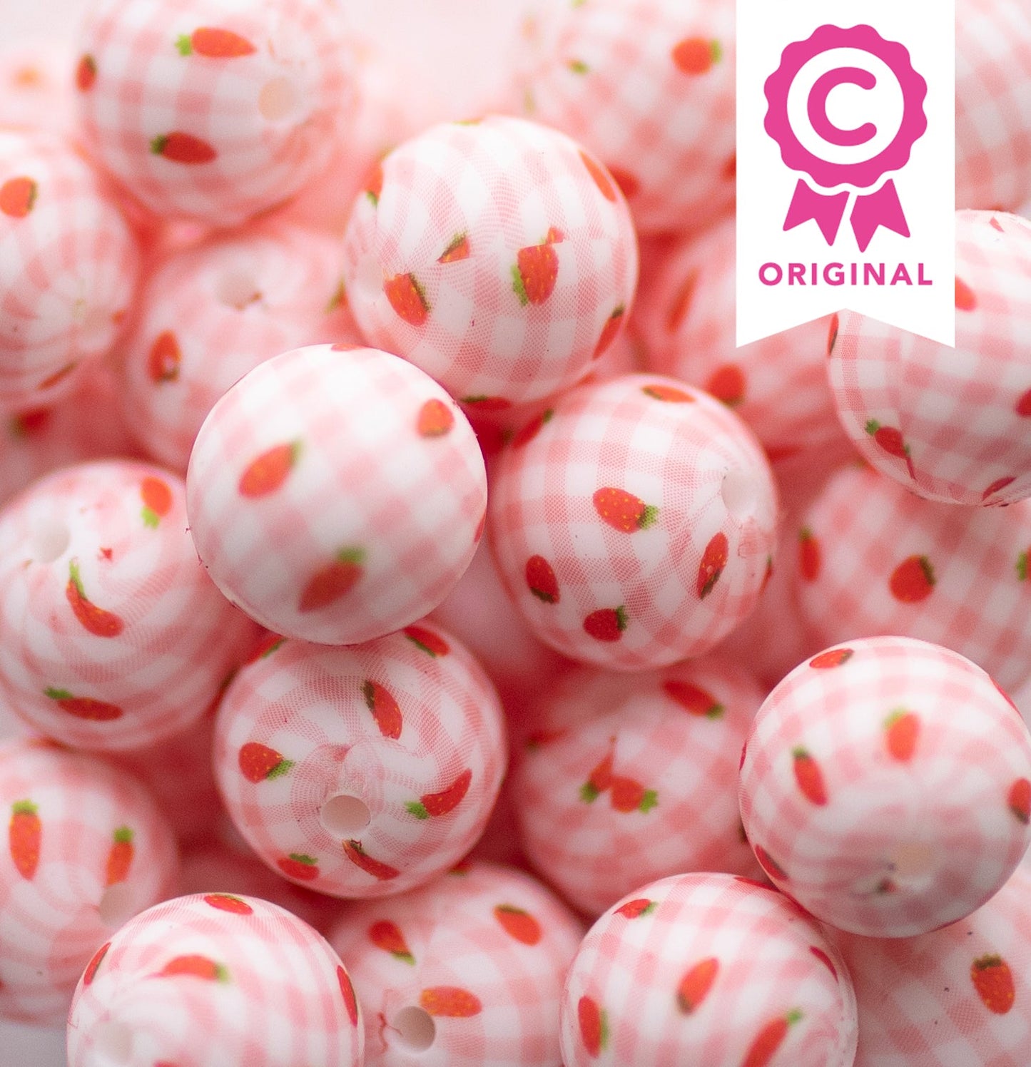 Cara & Co Strawberry Picnic 15 mm printed bead- Pack of 5