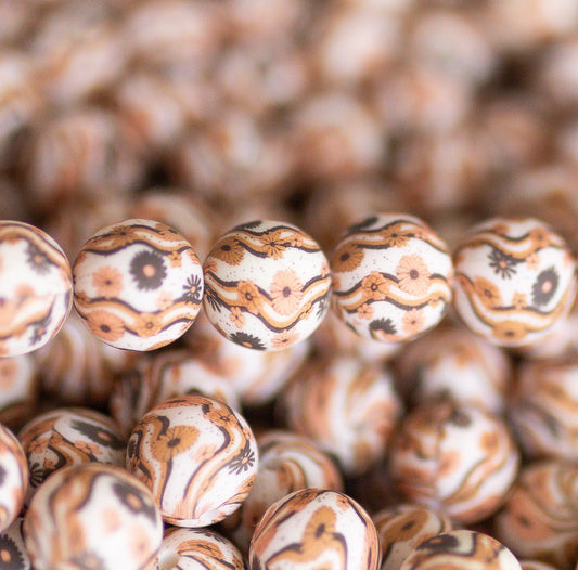 Boho Groovy Flower 15 mm printed bead- Pack of 5