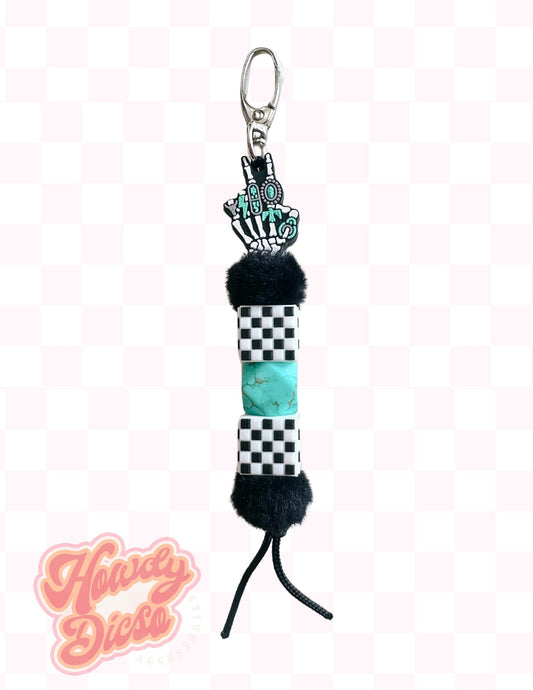 The Checkered Turquoise Skelly Keychain