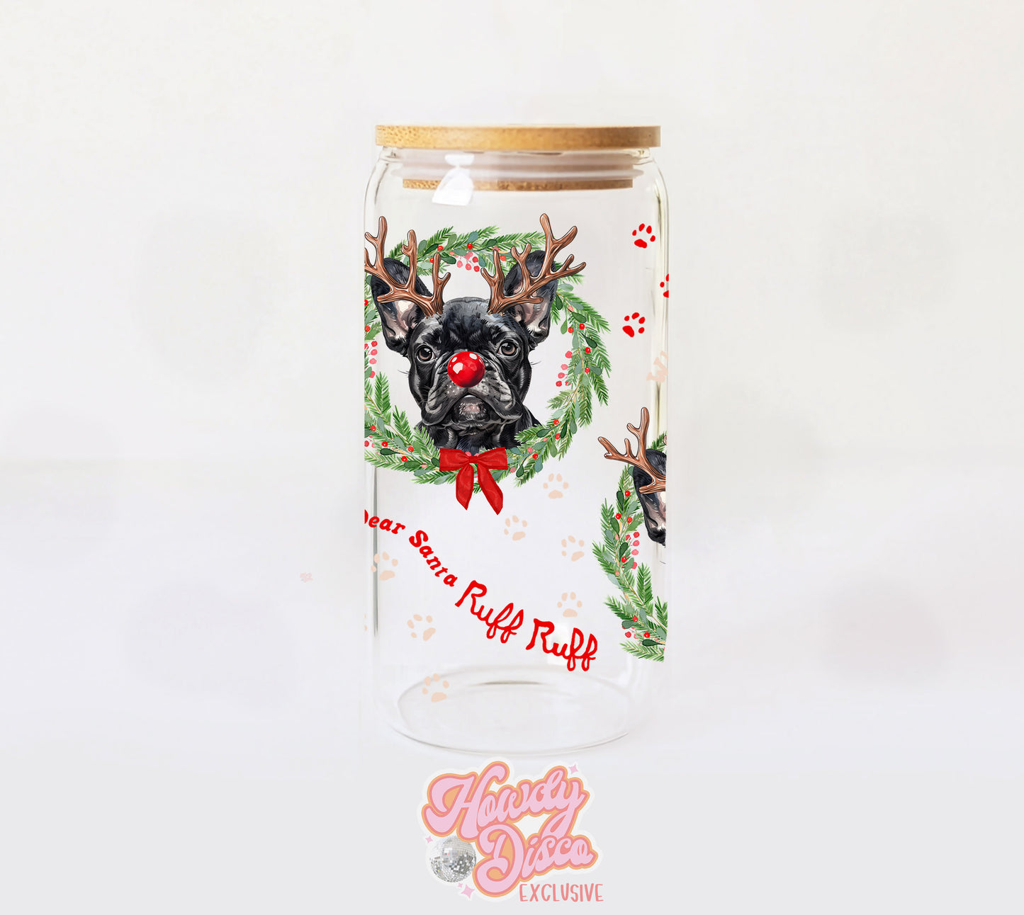 Custom Christmas Dog 16 oz glass cup