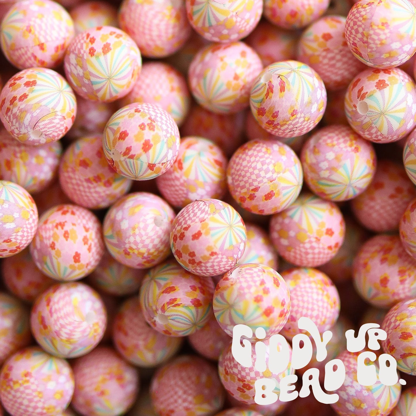 Hippie Patch Quilt 15 mm printed bead- Pack of 5