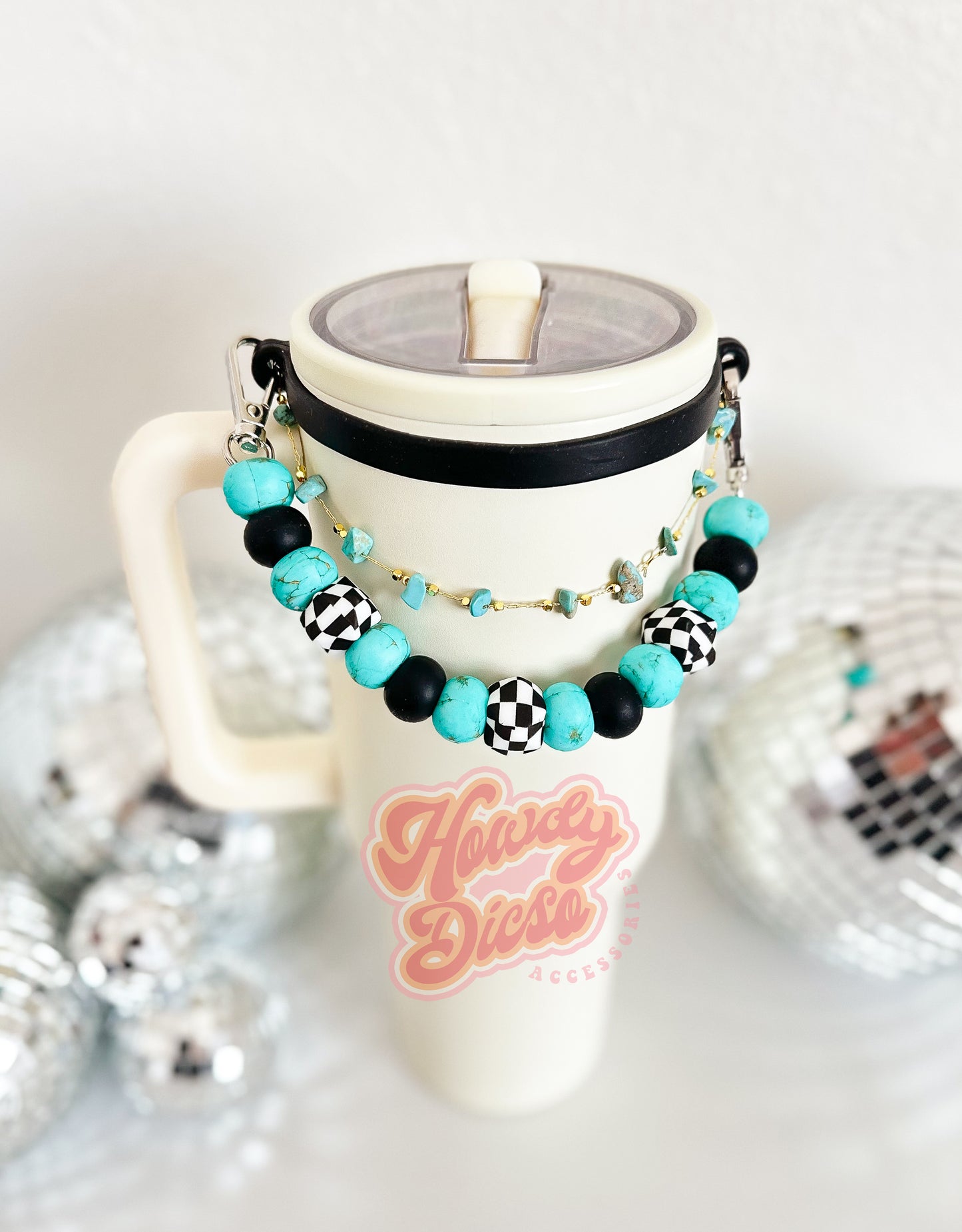Checkered Turquoise Tumbler Handle