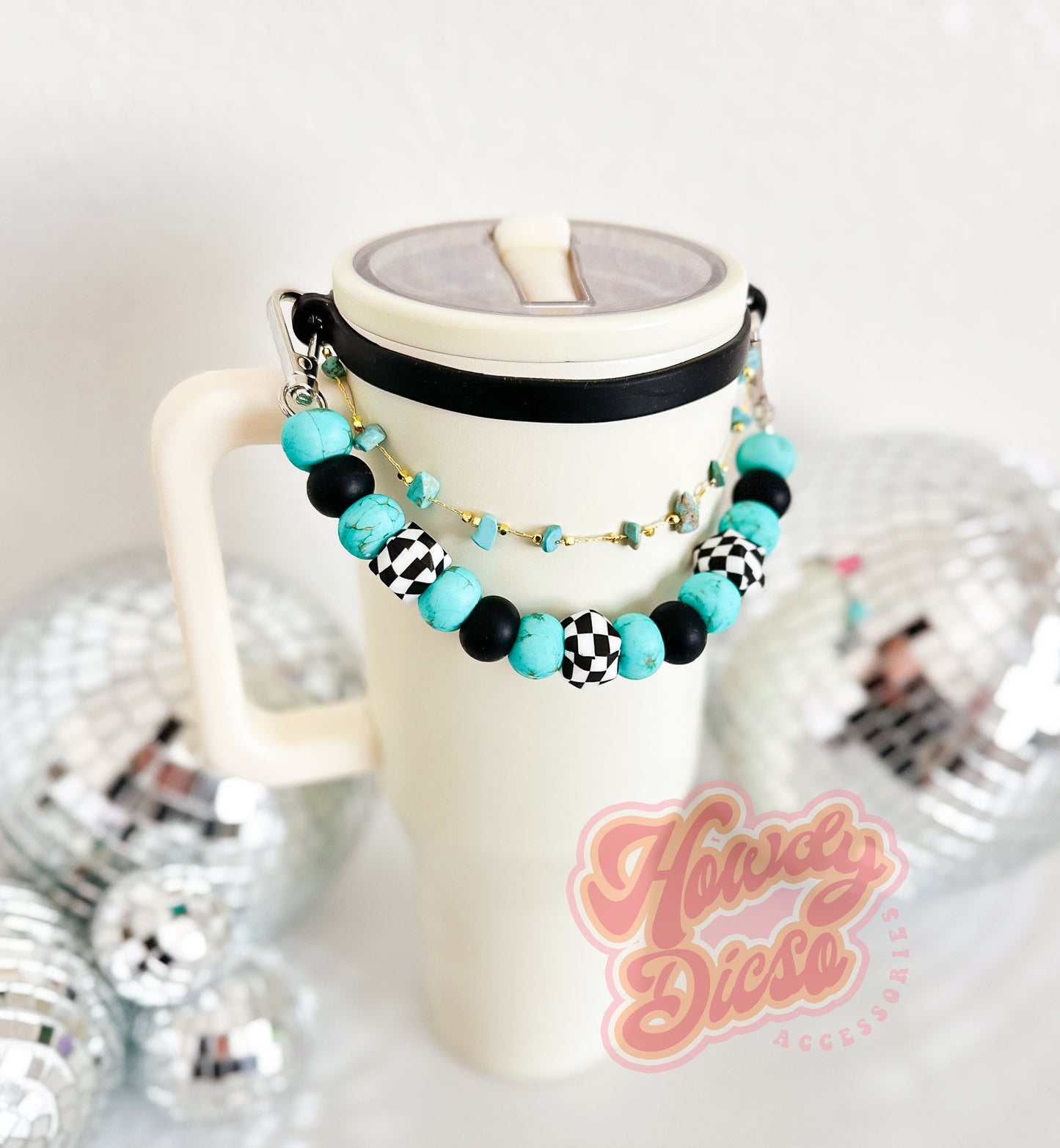 Checkered Turquoise Tumbler Handle