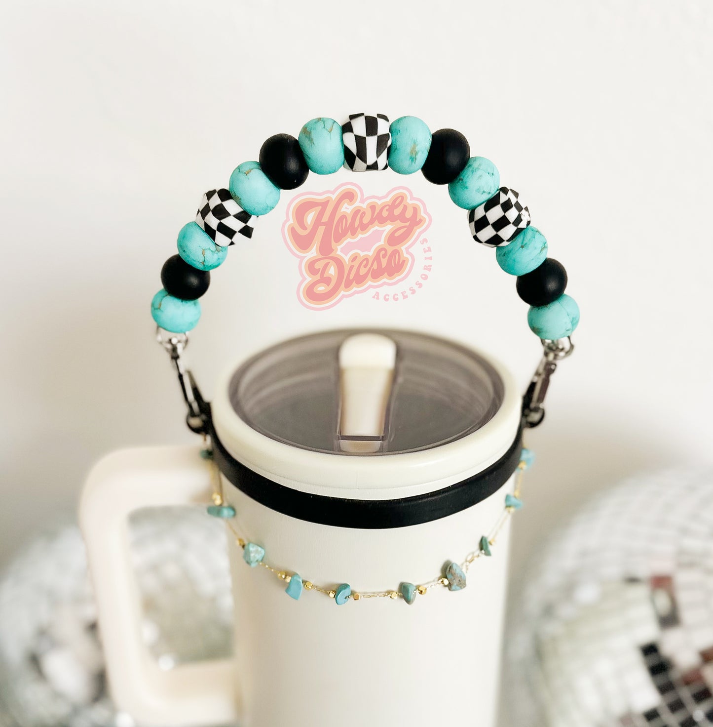 Checkered Turquoise Tumbler Handle