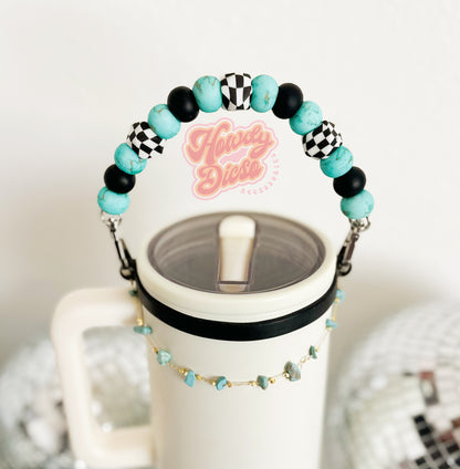 Checkered Turquoise Tumbler Handle