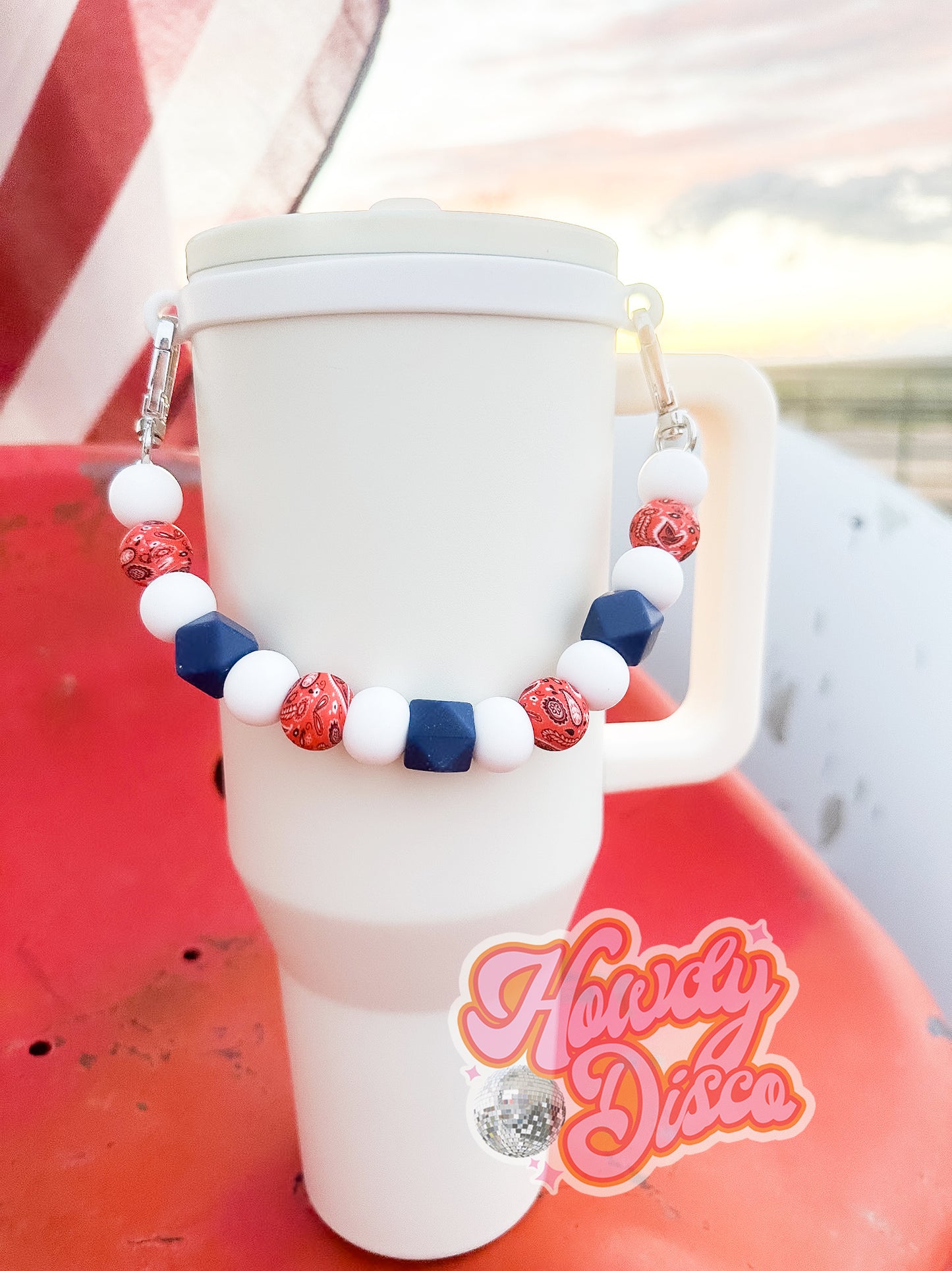 Red, White and bandana Tumbler Handle