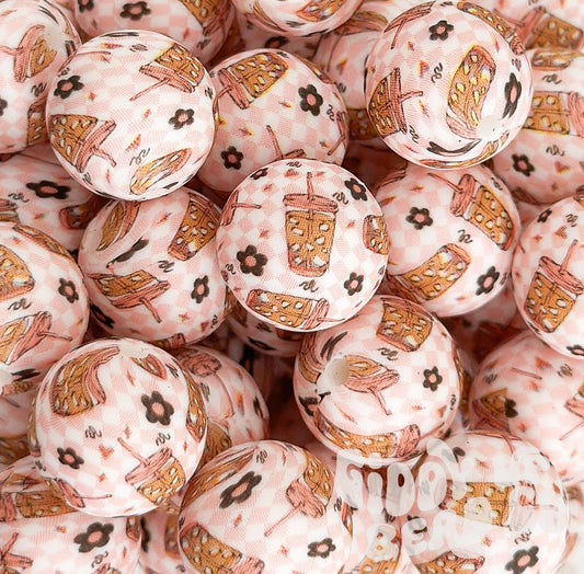Iced Coffee 15 mm printed bead- Pack of 5