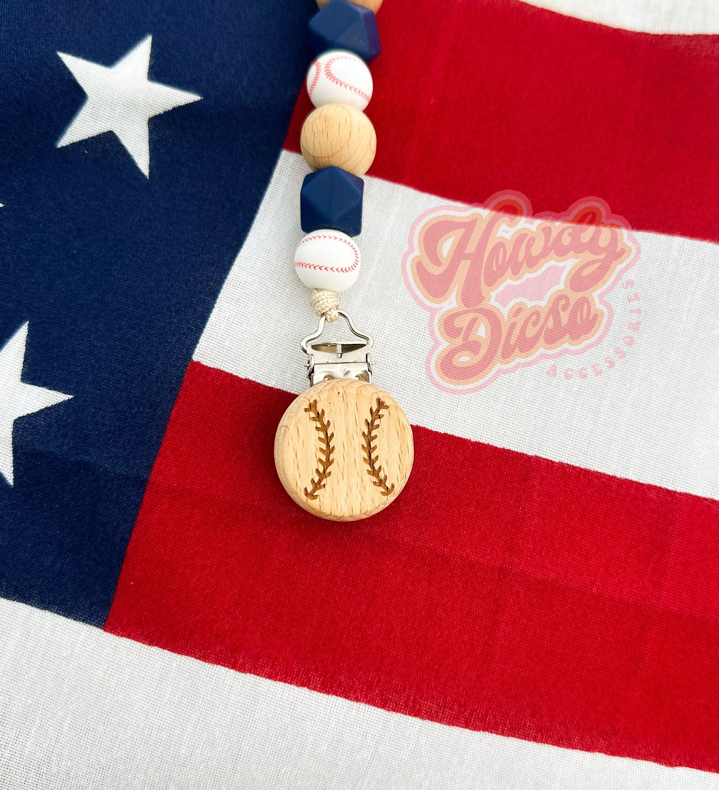 American Baseball Pacifier Clip